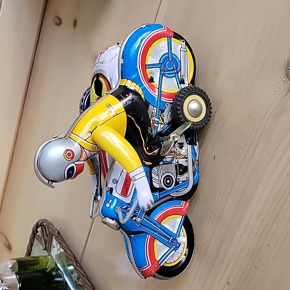 Vintage Tin Motorcycle w/Sidecar Windup Toy #605 - Picture 2 of 6